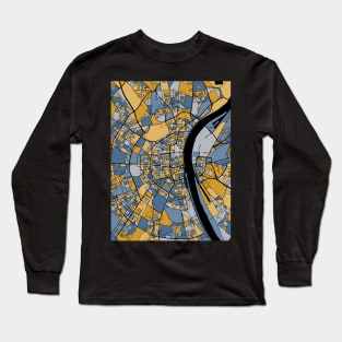 Cologne Map Pattern in Blue & Gold Long Sleeve T-Shirt